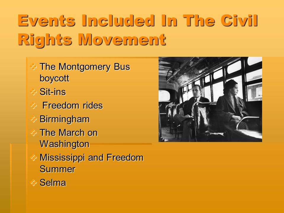 ~Summary~ Many civil rights protests, events,and activity from civil rights activists arose in the 1960s including peaceful protests such as sit-ins,violent protests such as fights against police officers and violent riots in the Watts section of Los Angeles.