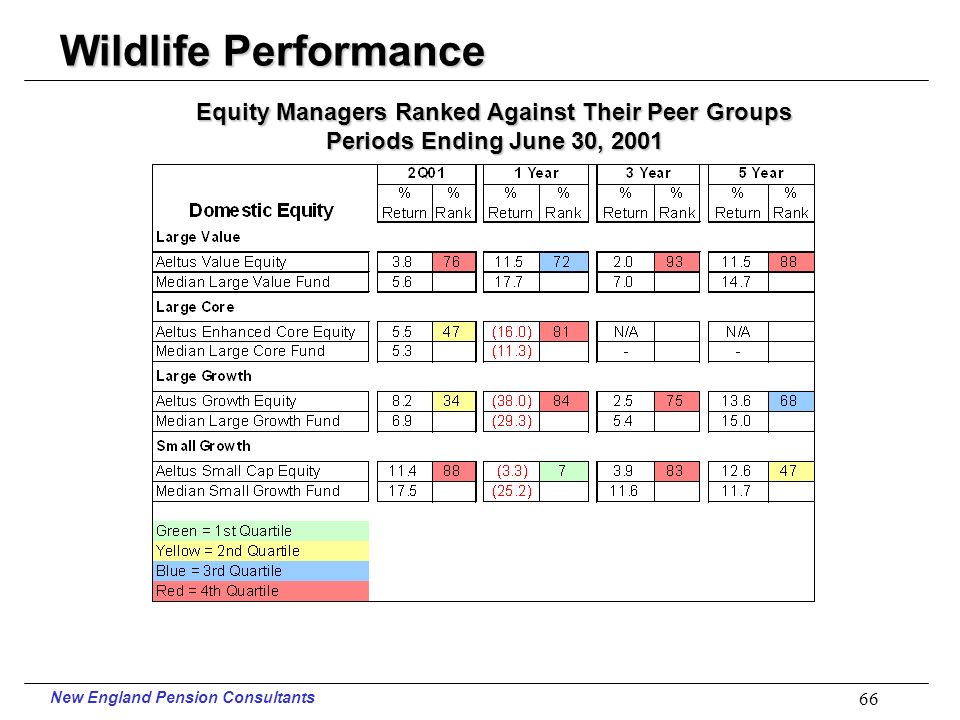 New England Pension Consultants 65 Wildlife Performance Periods Ending June 30, 2001