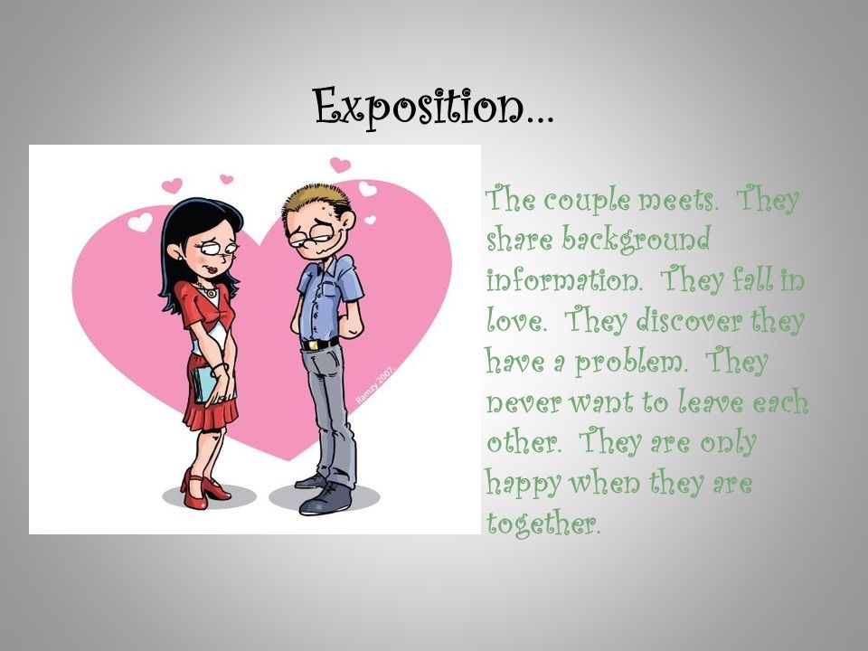 Exposition… The couple meets. They share background information.