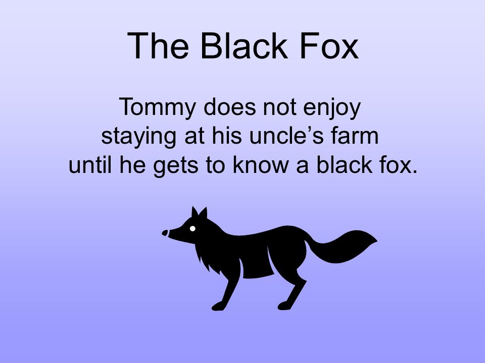 The Black Fox Tommy does not enjoy staying at his uncles farm until he gets to know a black fox.