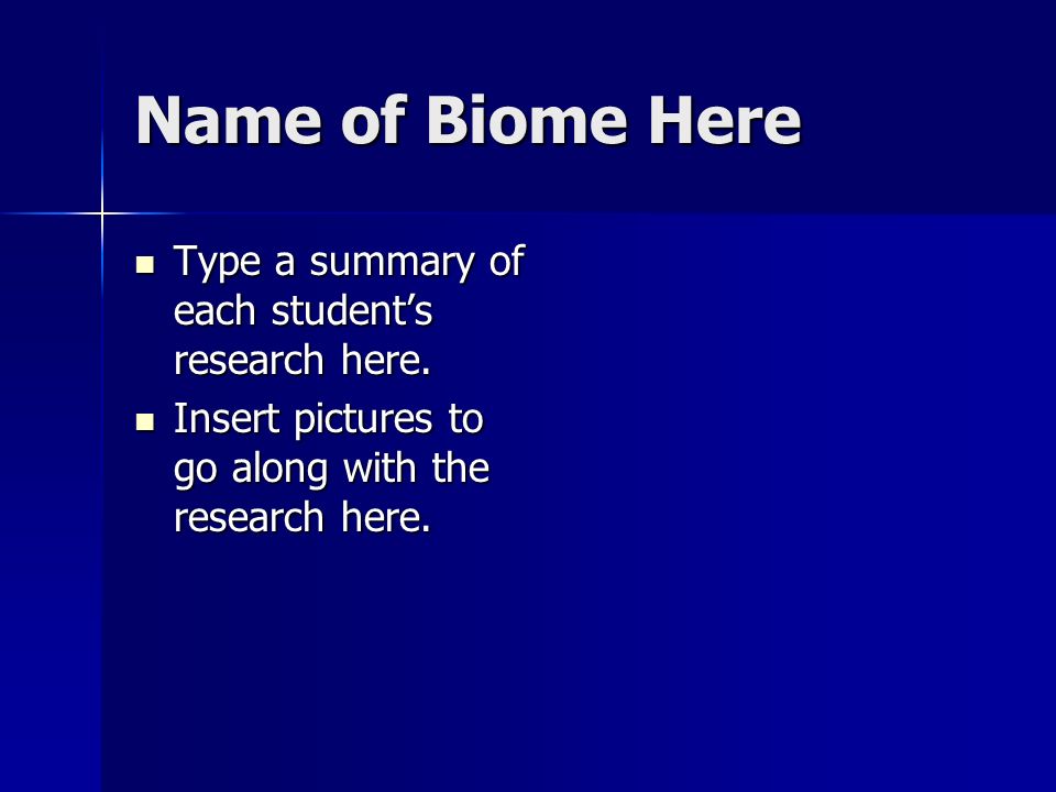 Name of Biome Here Type a summary of each students research here.
