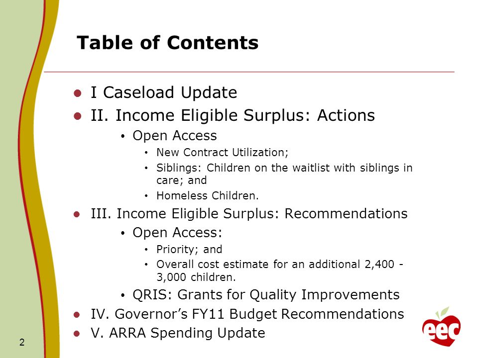 Table of Contents I Caseload Update II.