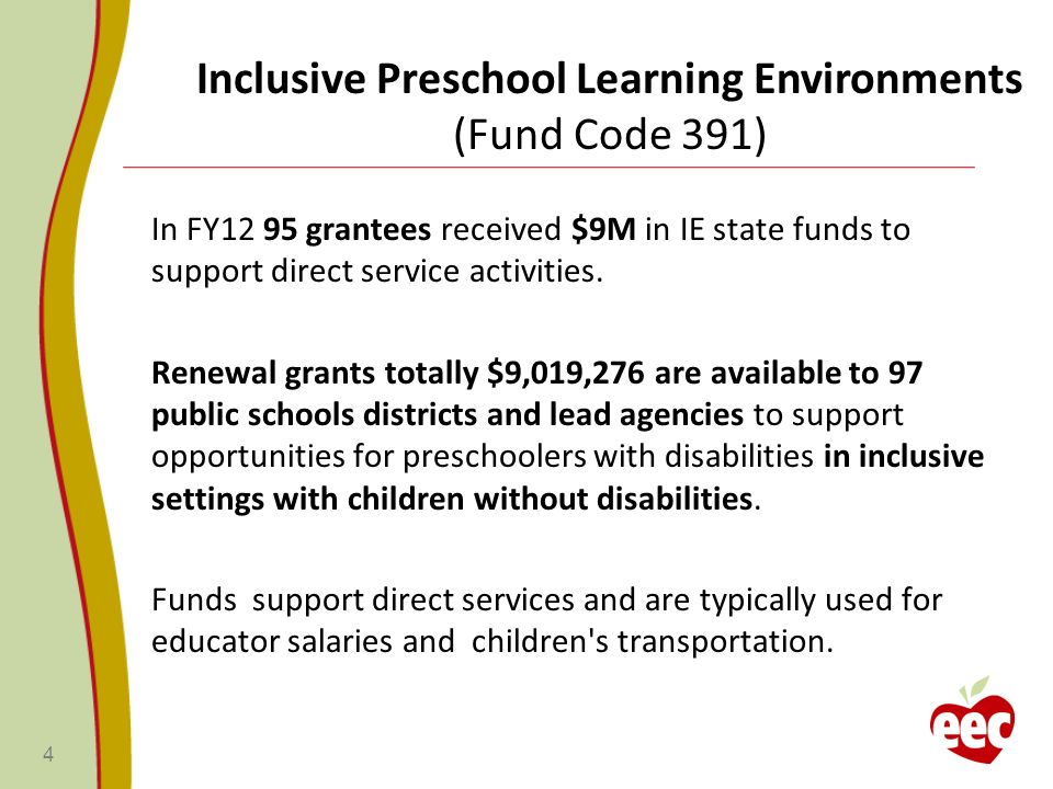 In FY12 95 grantees received $9M in IE state funds to support direct service activities.