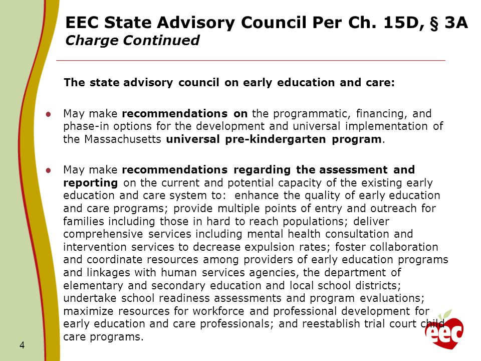 4 EEC State Advisory Council Per Ch.