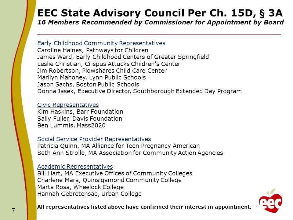 7 EEC State Advisory Council Per Ch.