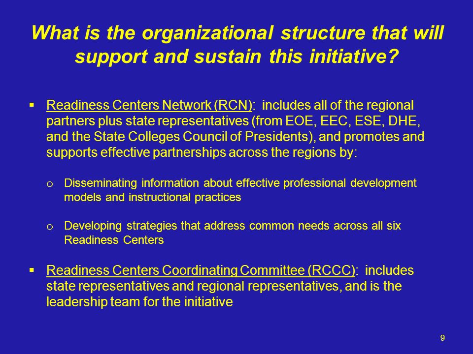 What is the organizational structure that will support and sustain this initiative.