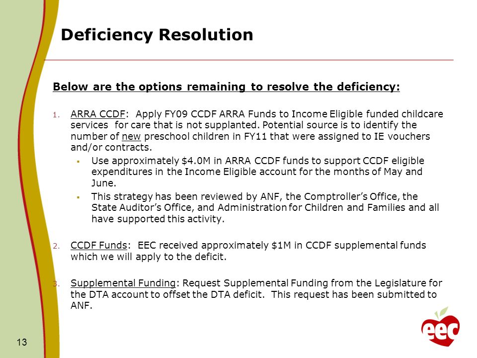 Deficiency Resolution 13 Below are the options remaining to resolve the deficiency: 1.