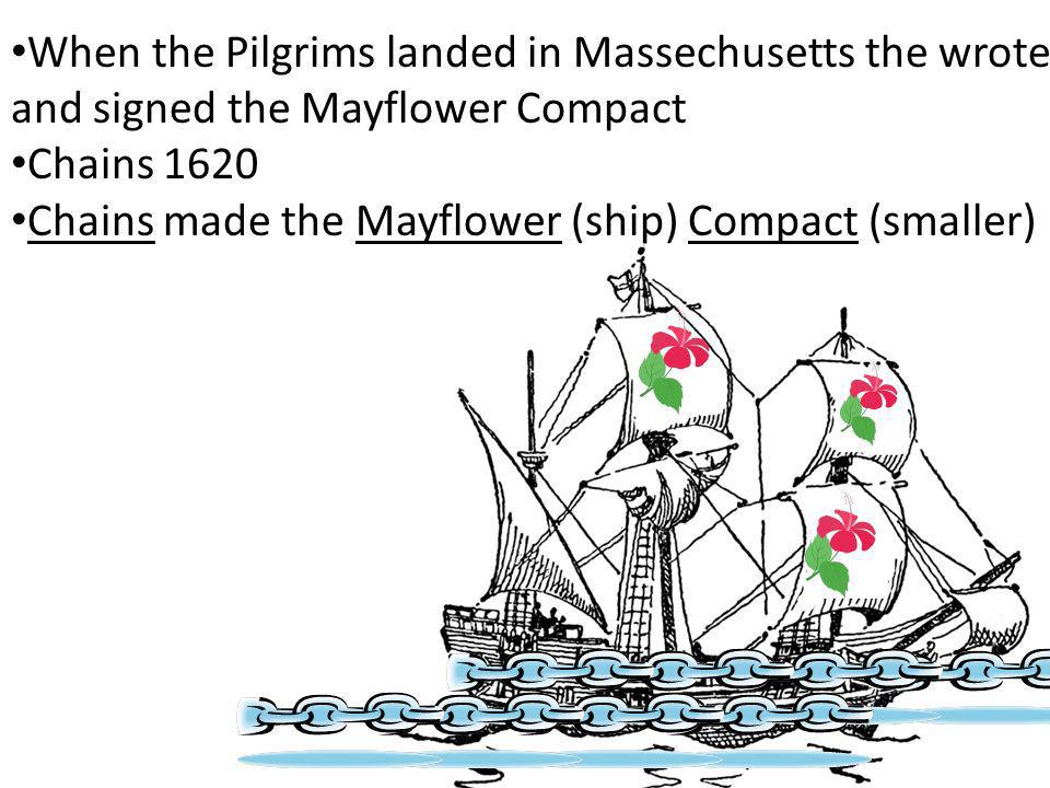 When the Pilgrims landed in Massechusetts the wrote and signed the Mayflower Compact Chains 1620 Chains made the Mayflower (ship) Compact (smaller)