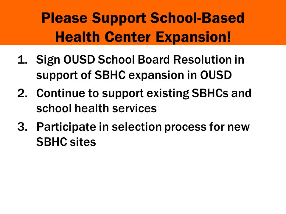 Please Support School-Based Health Center Expansion.