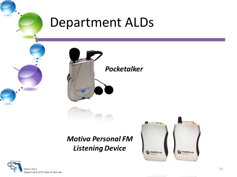 March 2011 Department of Children & Families Department ALDs Motiva Personal FM Listening Device Pocketalker 18