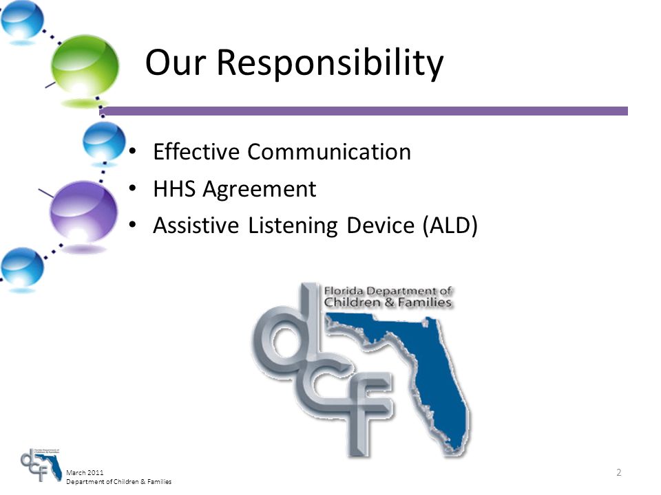 Department of Children & Families Our Responsibility Effective Communication HHS Agreement Assistive Listening Device (ALD) 2