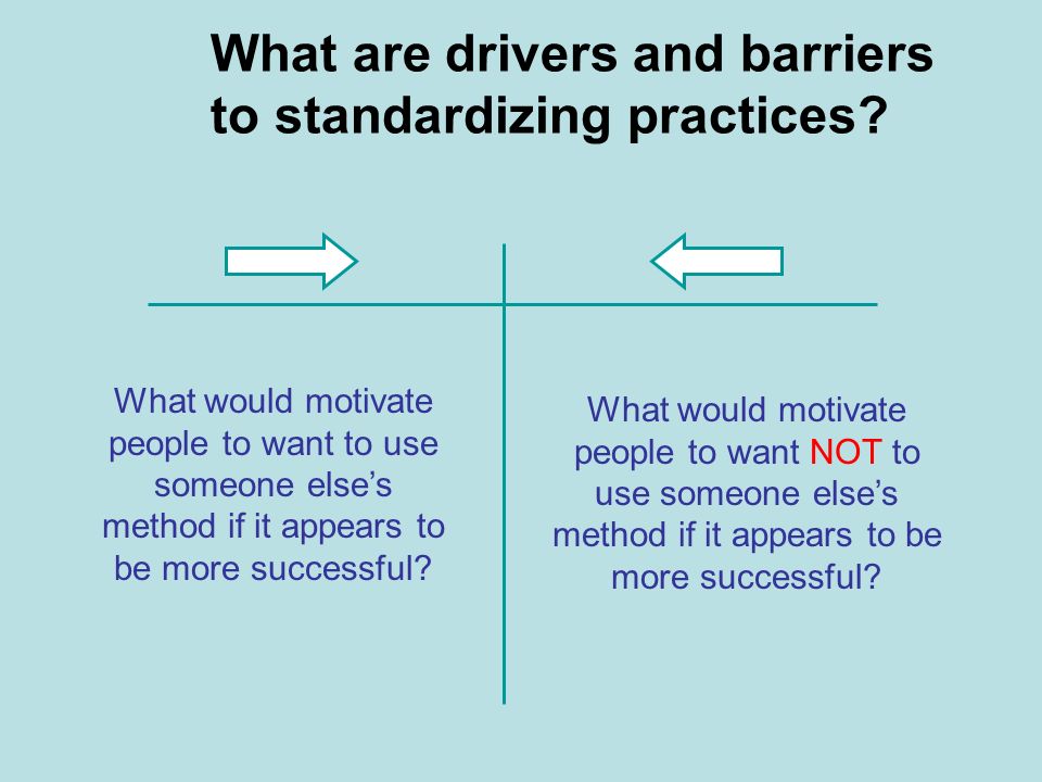 What are drivers and barriers to standardizing practices.