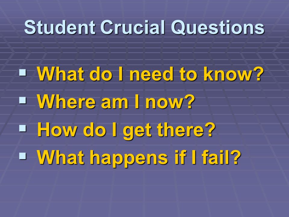 Student Crucial Questions What do I need to know. What do I need to know.