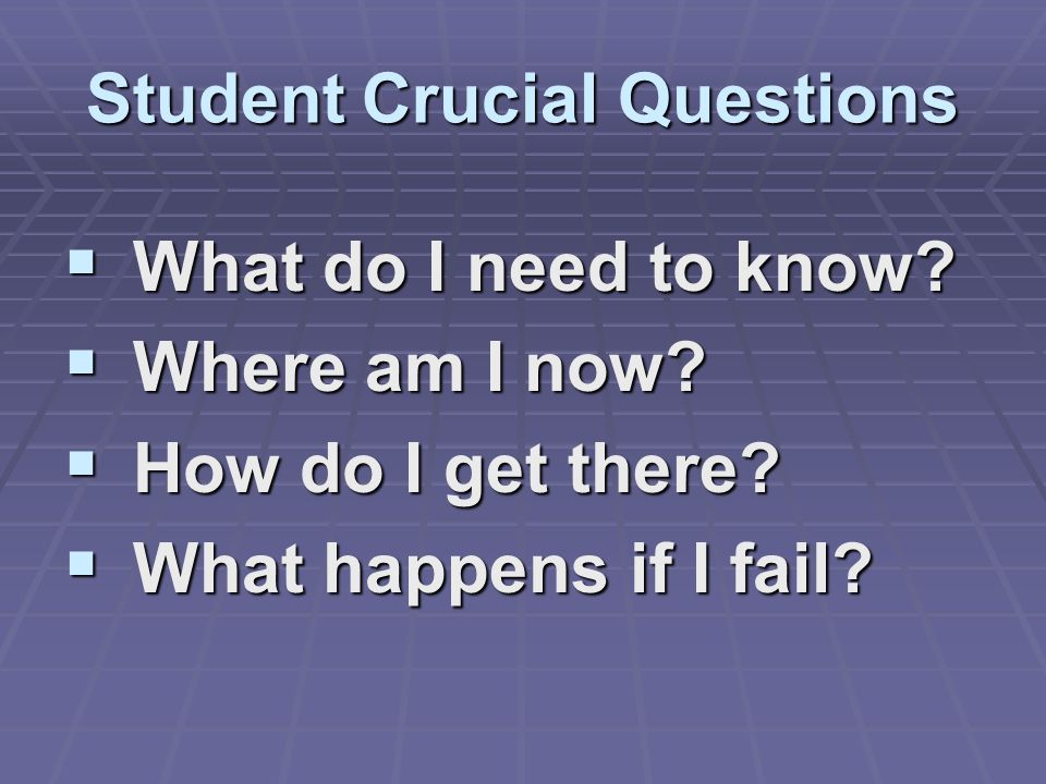 Student Crucial Questions What do I need to know. What do I need to know.