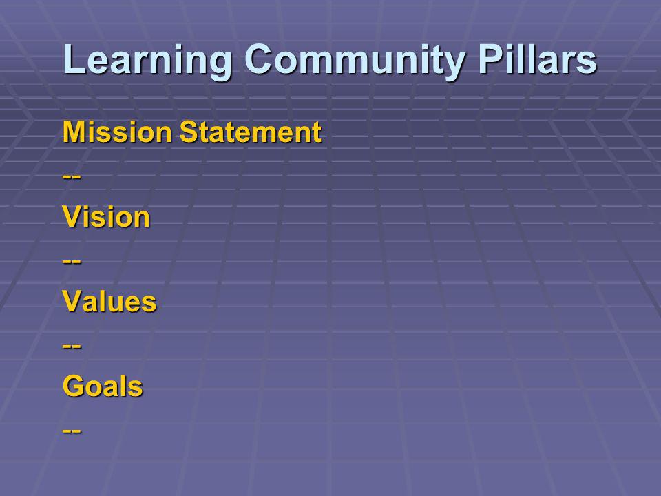 Learning Community Pillars Mission Statement --Vision--Values--Goals--