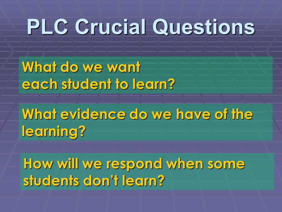 PLC Crucial Questions What do we want each student to learn.