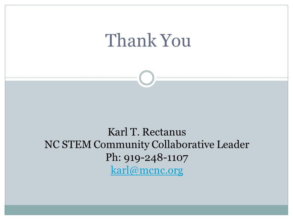 Thank You Karl T. Rectanus NC STEM Community Collaborative Leader Ph: