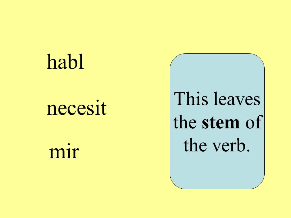 habl necesit mir This leaves the stem of the verb.