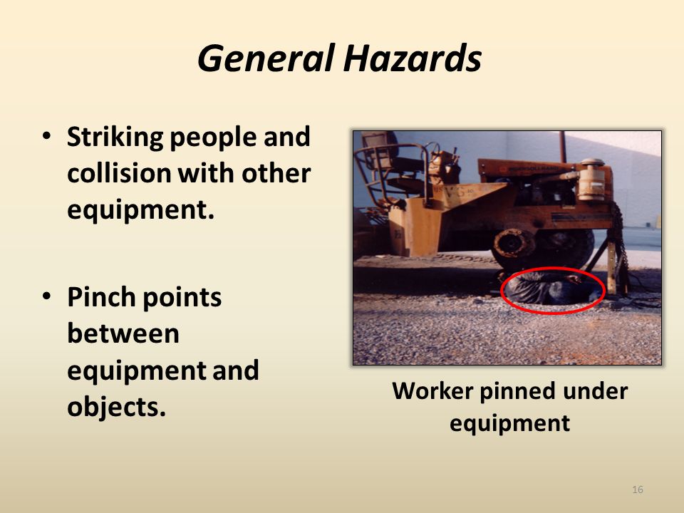General Hazards Striking people and collision with other equipment.