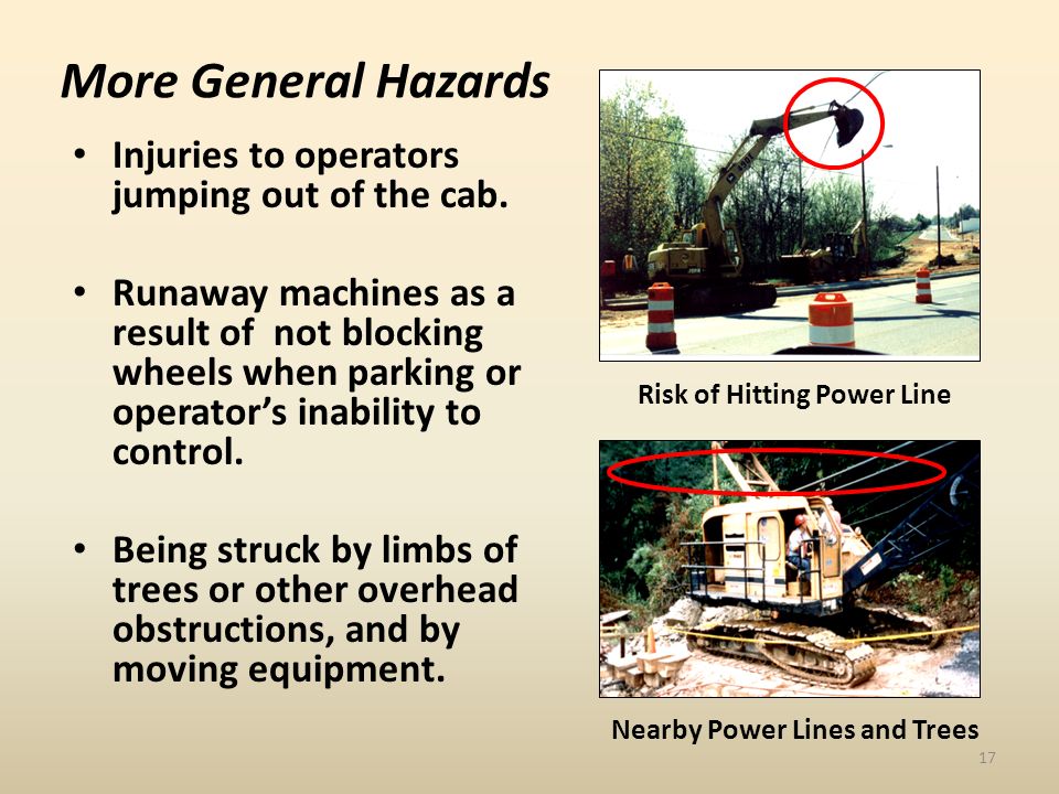 More General Hazards Injuries to operators jumping out of the cab.