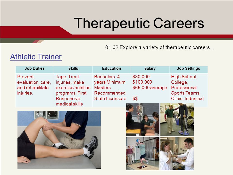 Therapeutic Careers Explore a variety of therapeutic careers...