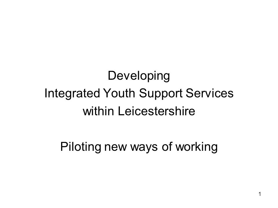 1 Developing Integrated Youth Support Services within Leicestershire Piloting new ways of working