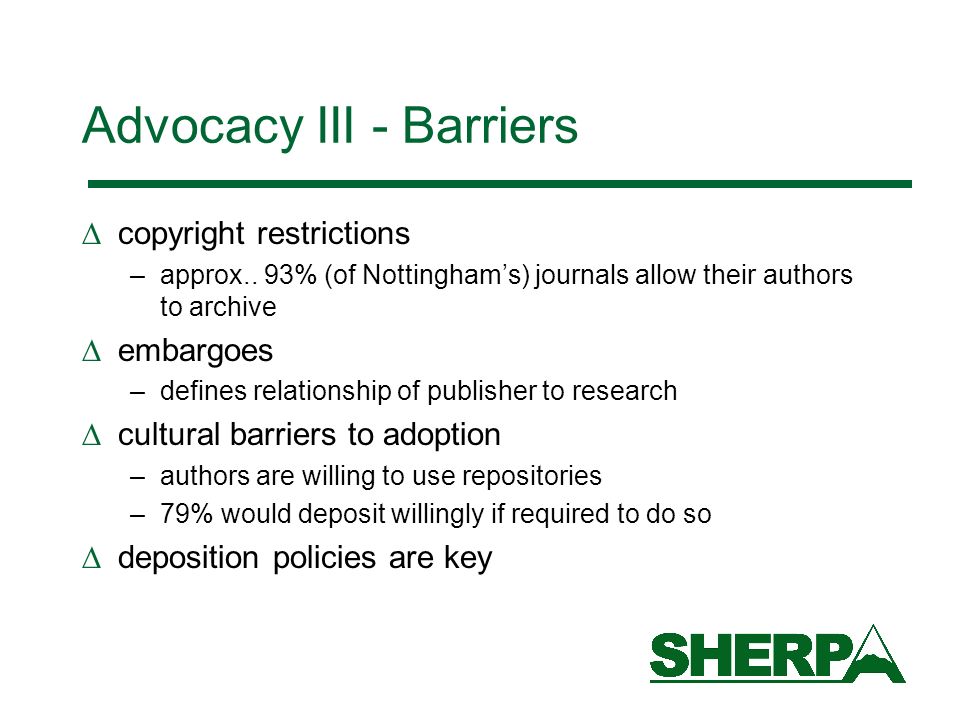Advocacy III - Barriers copyright restrictions –approx..
