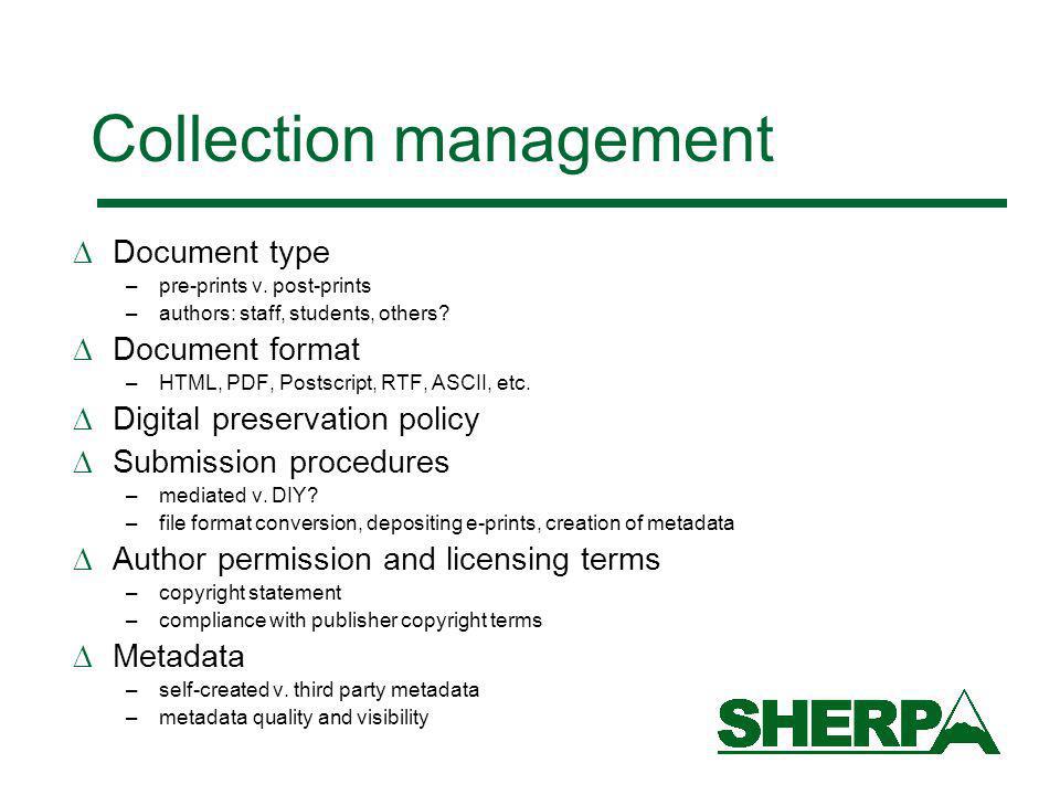 Collection management Document type –pre-prints v.