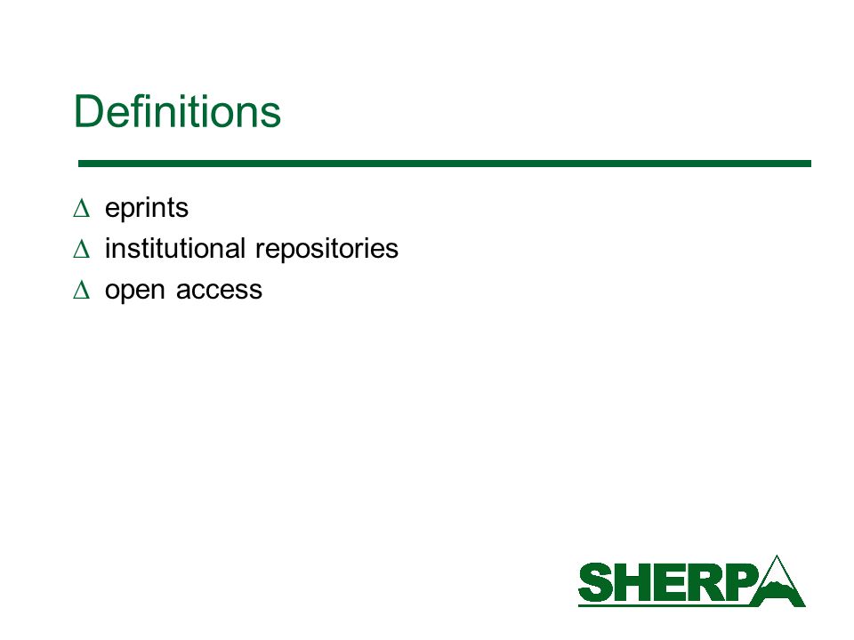 Definitions eprints institutional repositories open access