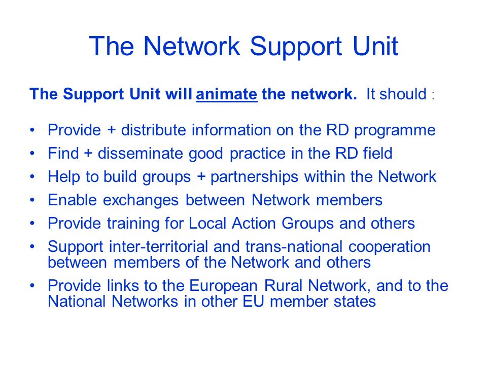 The Network Support Unit The Support Unit will animate the network.
