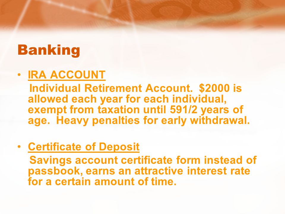 Banking IRA ACCOUNT Individual Retirement Account.