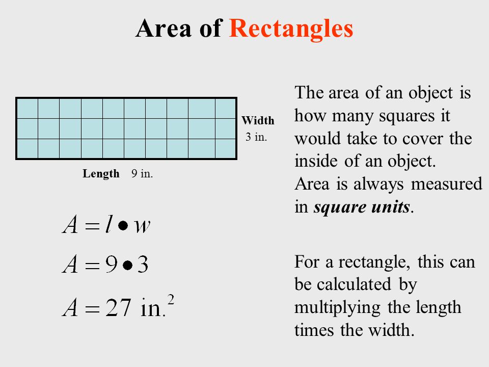 Area of Rectangles 9 in.Length 3 in.