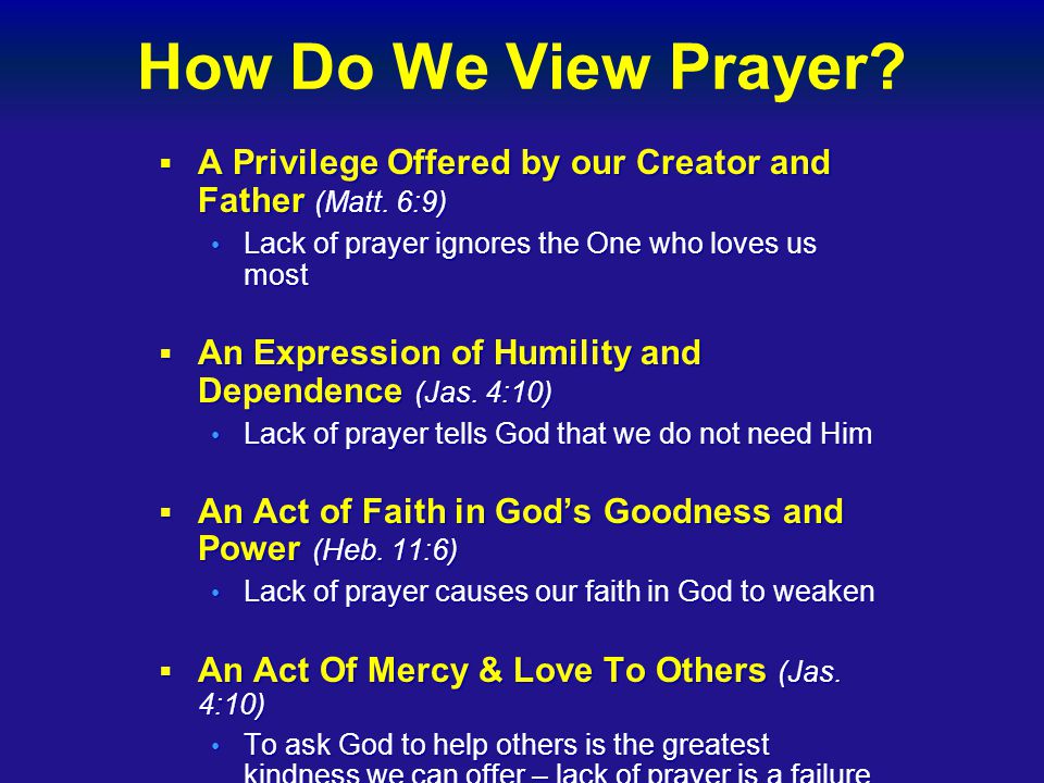 How Do We View Prayer.  A Privilege Offered by our Creator and Father (Matt.