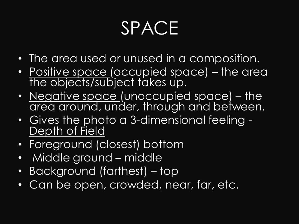 SPACE The area used or unused in a composition.
