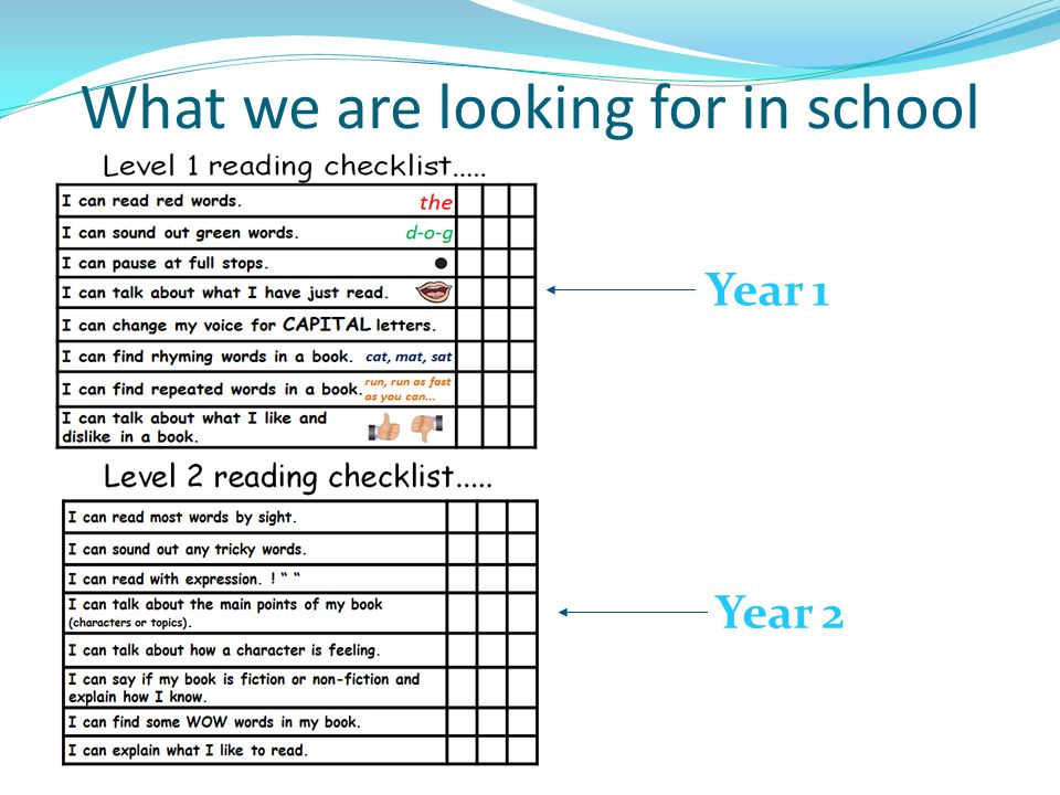 What we are looking for in school Year 1 Year 2