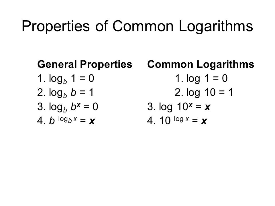 Properties of Common Logarithms General PropertiesCommon Logarithms 1.