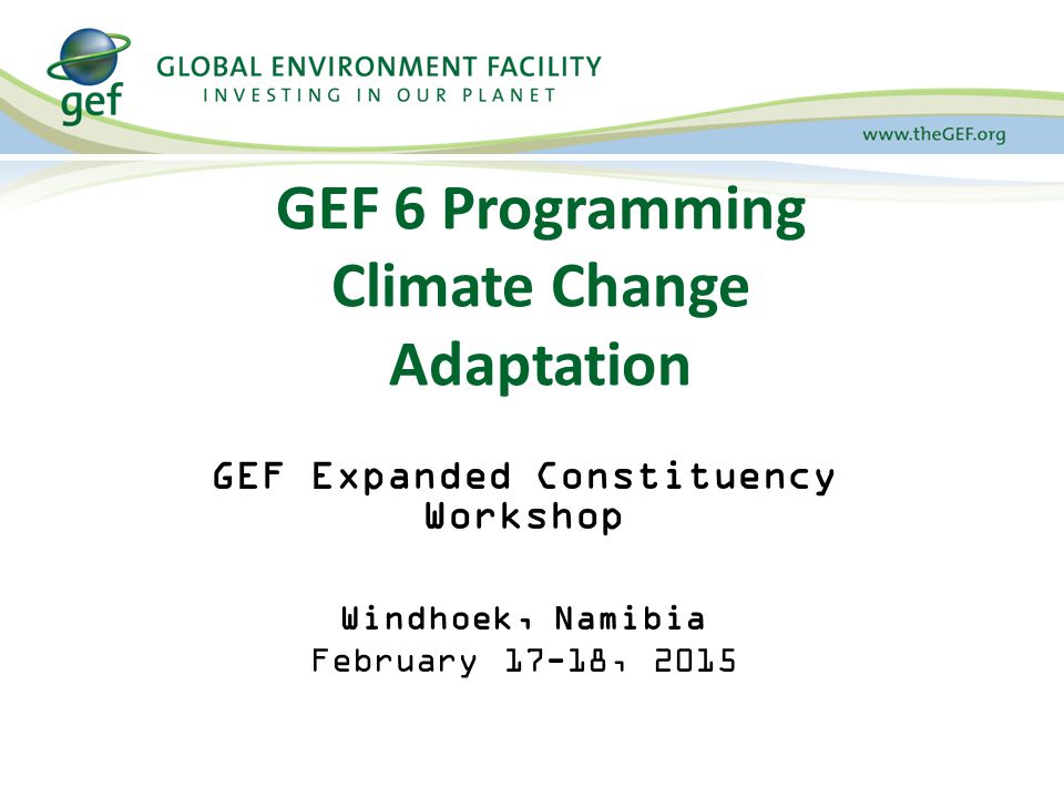 GEF 6 Programming Climate Change Adaptation GEF Expanded Constituency Workshop Windhoek, Namibia February 17-18, 2015