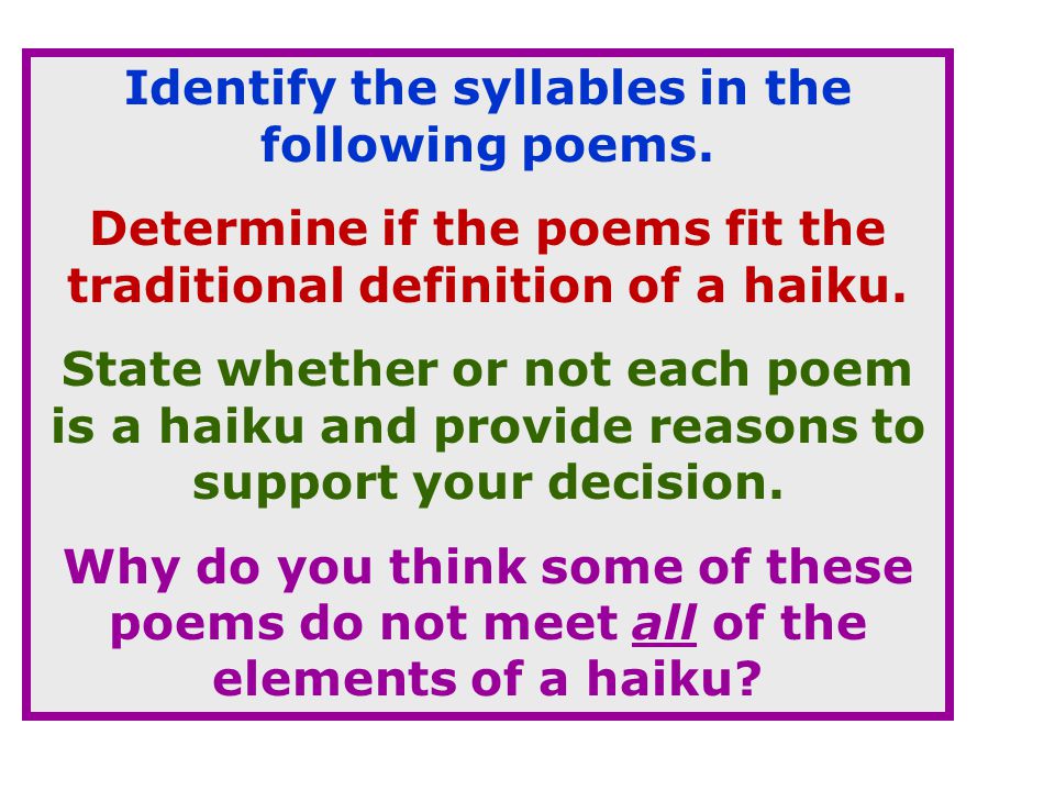 Identify the syllables in the following poems.