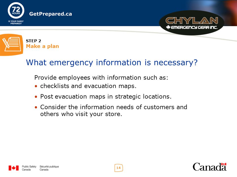 14 STEP 2 Make a plan What emergency information is necessary.