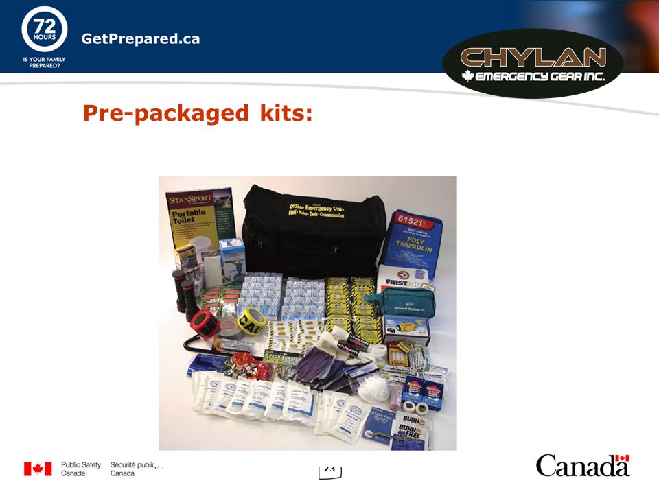 23 Pre-packaged kits: