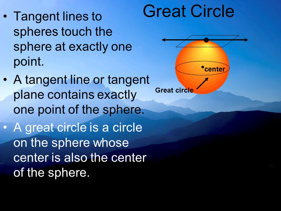 Great Circle Tangent lines to spheres touch the sphere at exactly one point.