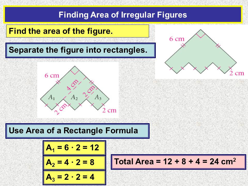Finding Area of Irregular Figures Find the area of the figure.