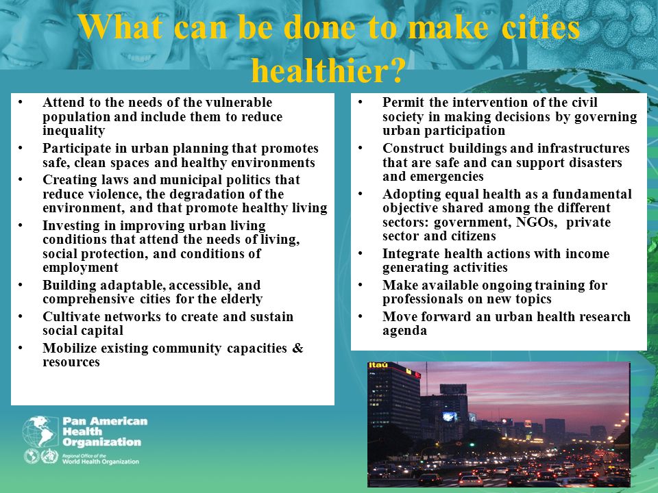 What can be done to make cities healthier.