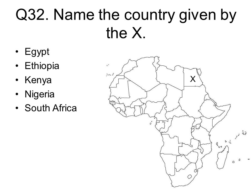 Q32. Name the country given by the X. X Egypt Ethiopia Kenya Nigeria South Africa