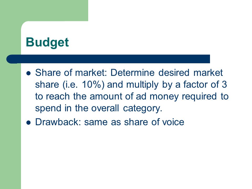 Budget Share of market: Determine desired market share (i.e.
