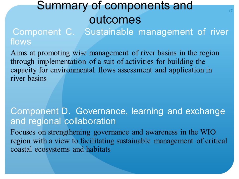 17 Summary of components and outcomes Component C.