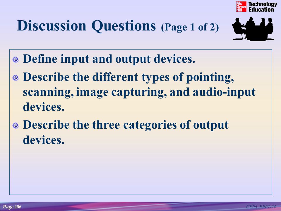 CE06_PP07-24 Discussion Questions (Page 1 of 2) Define input and output devices.