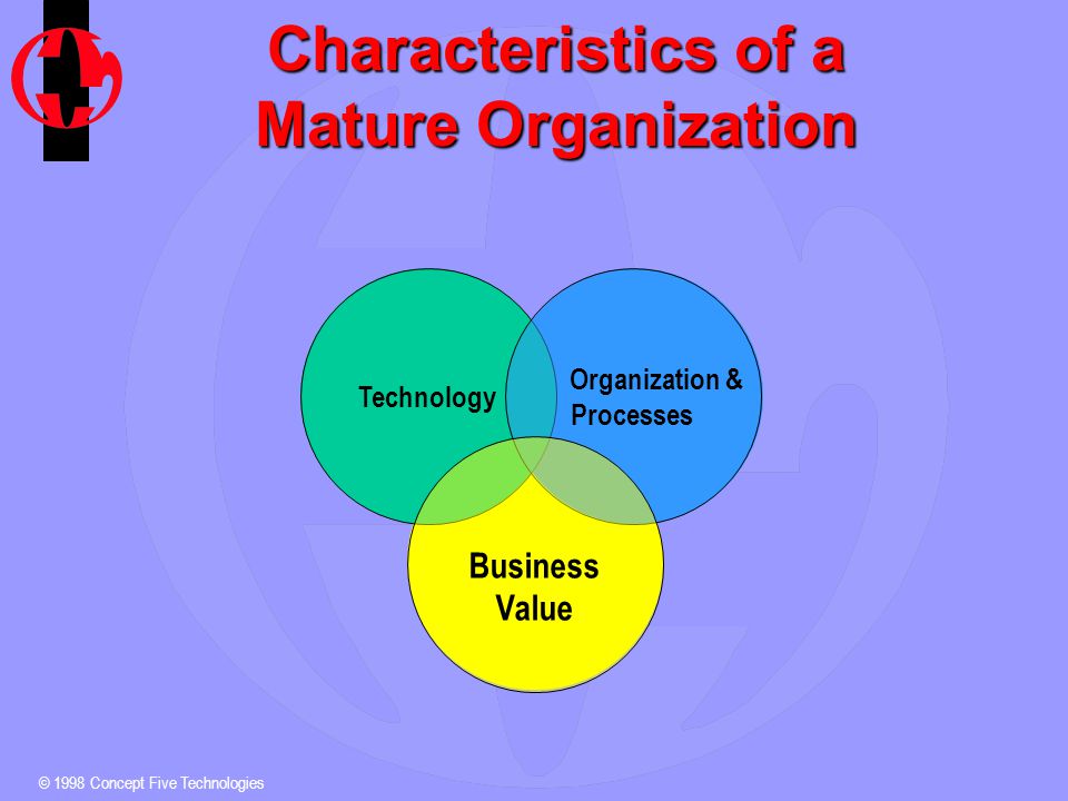 © 1998 Concept Five Technologies Characteristics of a Mature Organization Technology Organization & Processes Business Value
