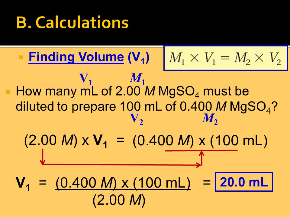 HHow many mL of 2.00 M MgSO 4 must be diluted to prepare 100 mL of M MgSO 4 .