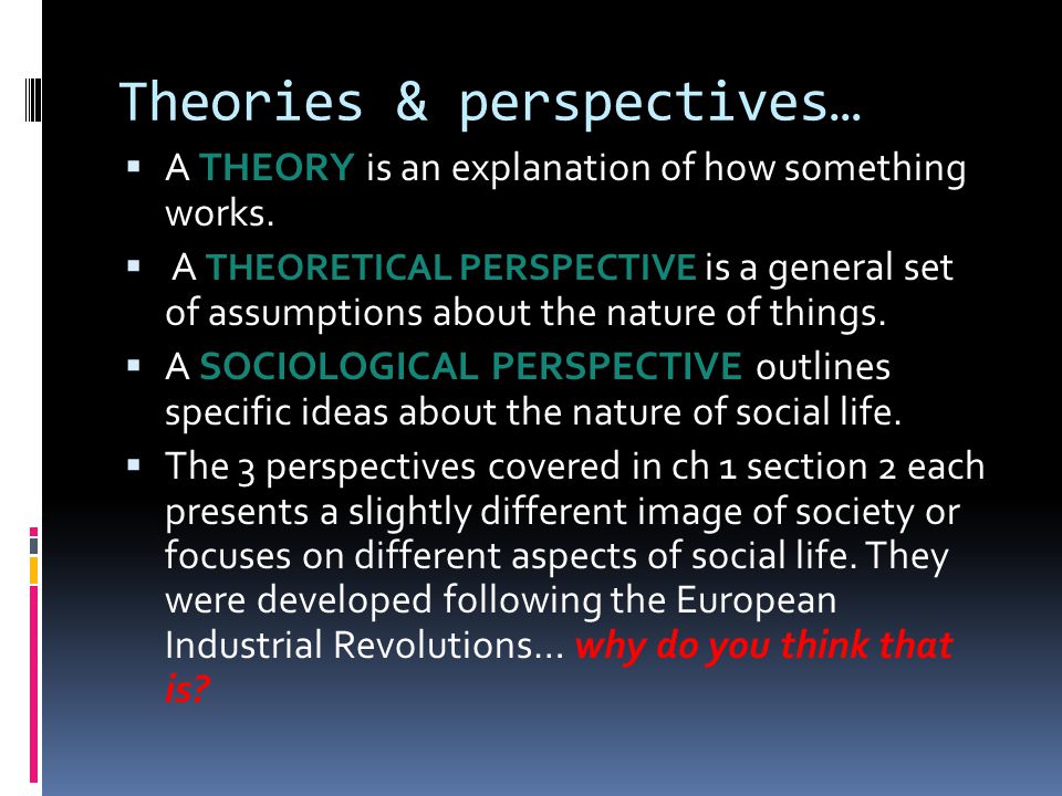 Theories & perspectives…  A THEORY is an explanation of how something works.